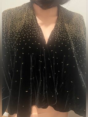 Elizabeth and James Black Velvet Jacket with Gold Bead Embellishment